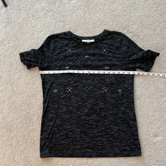 Loft Womens Beaded Short Sleeve Heather Black T-Shirt Tee Sz Medium Preppy Twee - Picture 5 of 6